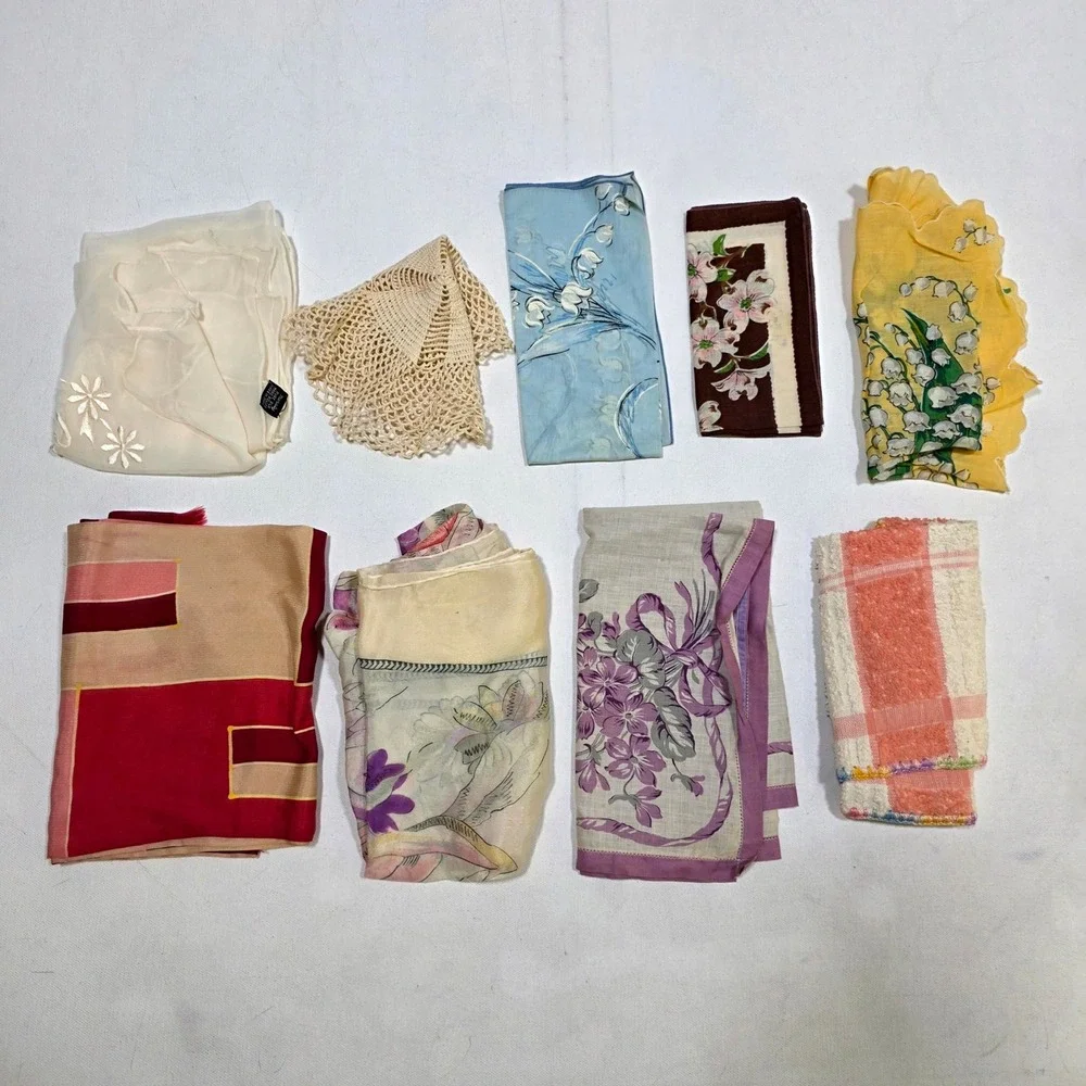 Handkerchief Scarf Lot Women Multicolor Vintage Floral Mixed 9pc Shabby Chic